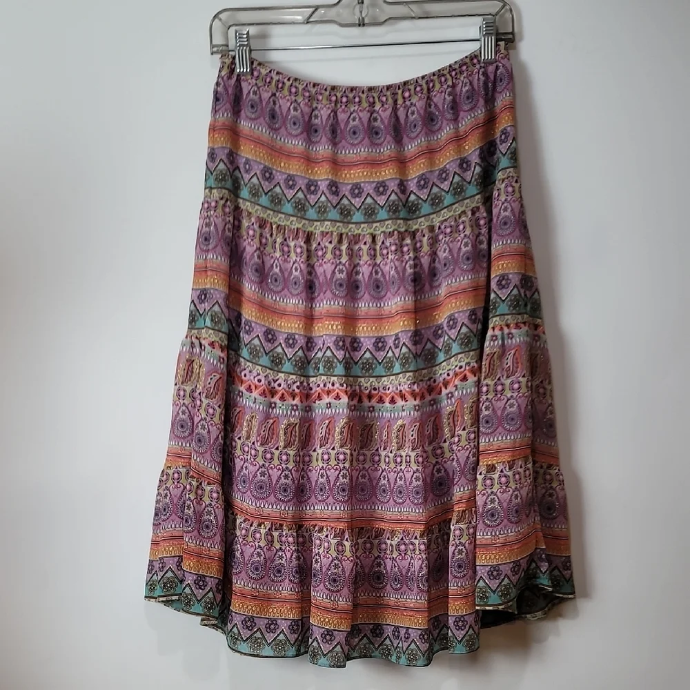 George Purple Tiered Midi Skirt Boho Resort Wear